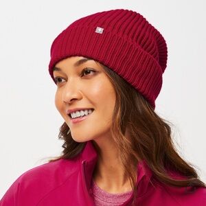 Figs oversized beanie Knit Hat 100% Merino Wool Dark Ultra Rose NWT